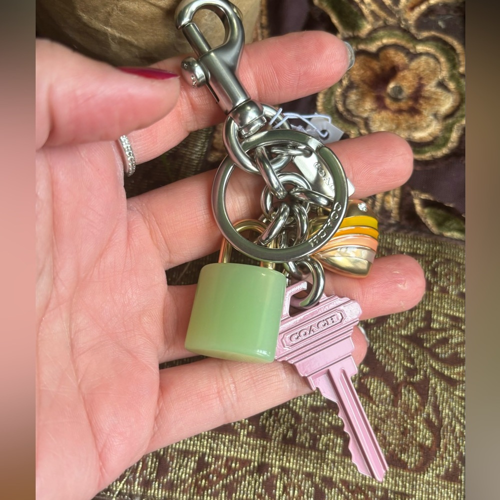 Authentic COACH Silver Heart/Key/Lock keychain